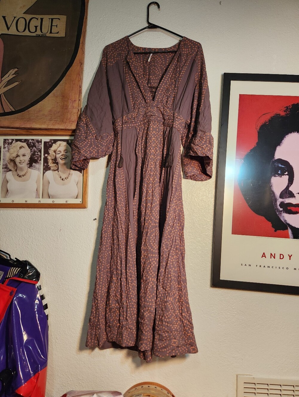 Free People Mauve Floral Tie-Waist Maxi Dress